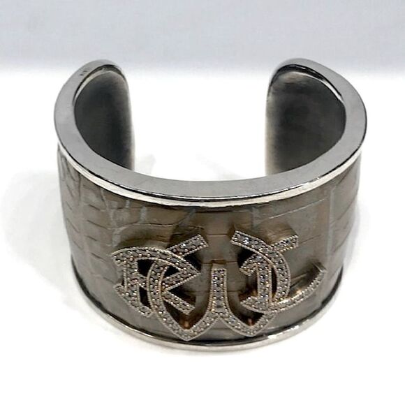 Ralph Lauren *Collection Crystal Monogram Sterling Taupe Alligator Cuff Bracelet - Picture 6 of 17